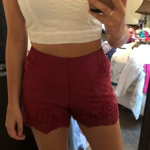 Maroon Soft Shorts With Lace Detailing